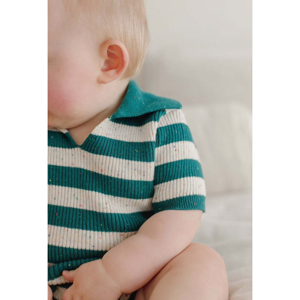 Ponchik Cotton Polo Peacock Speckle Stripe Knit Size 3-6m