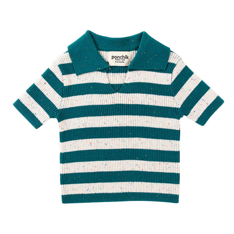 Ponchik Cotton Polo Peacock Speckle Stripe Knit Size 2y