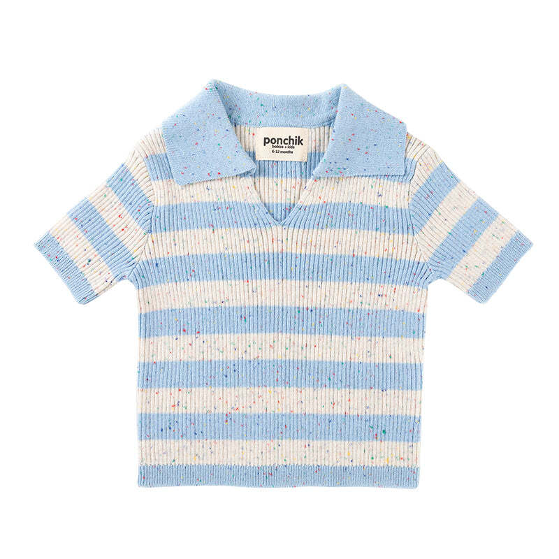 Ponchik Cotton Polo Ocean Speckle Stripe Knit Size 6-12m