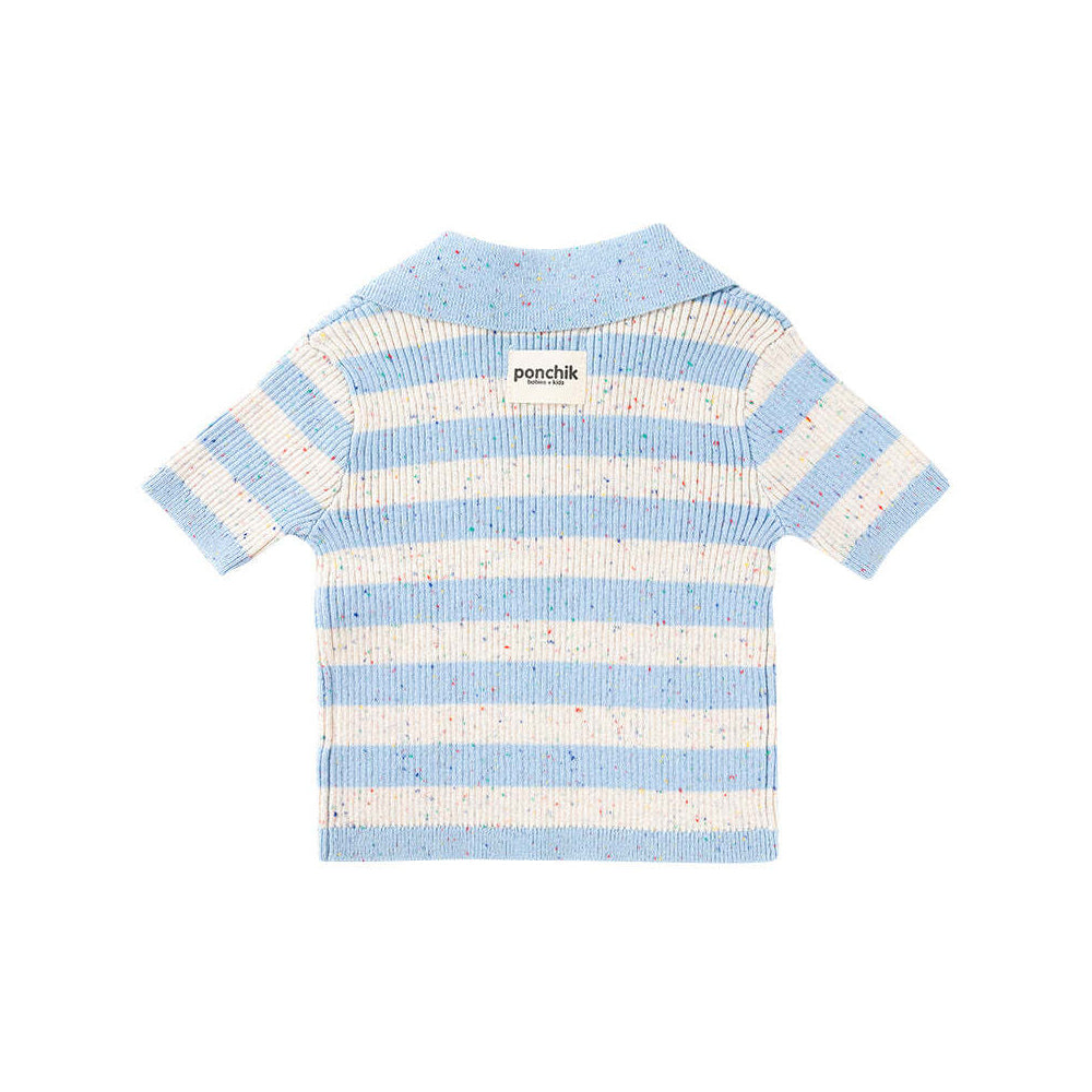 Ponchik Cotton Polo Ocean Speckle Stripe Knit Size 6-12m