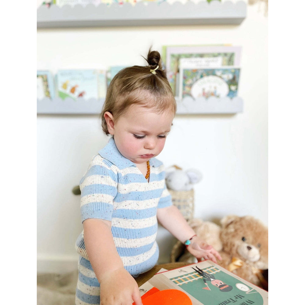 Ponchik Cotton Polo Ocean Speckle Stripe Knit Size 6-12m