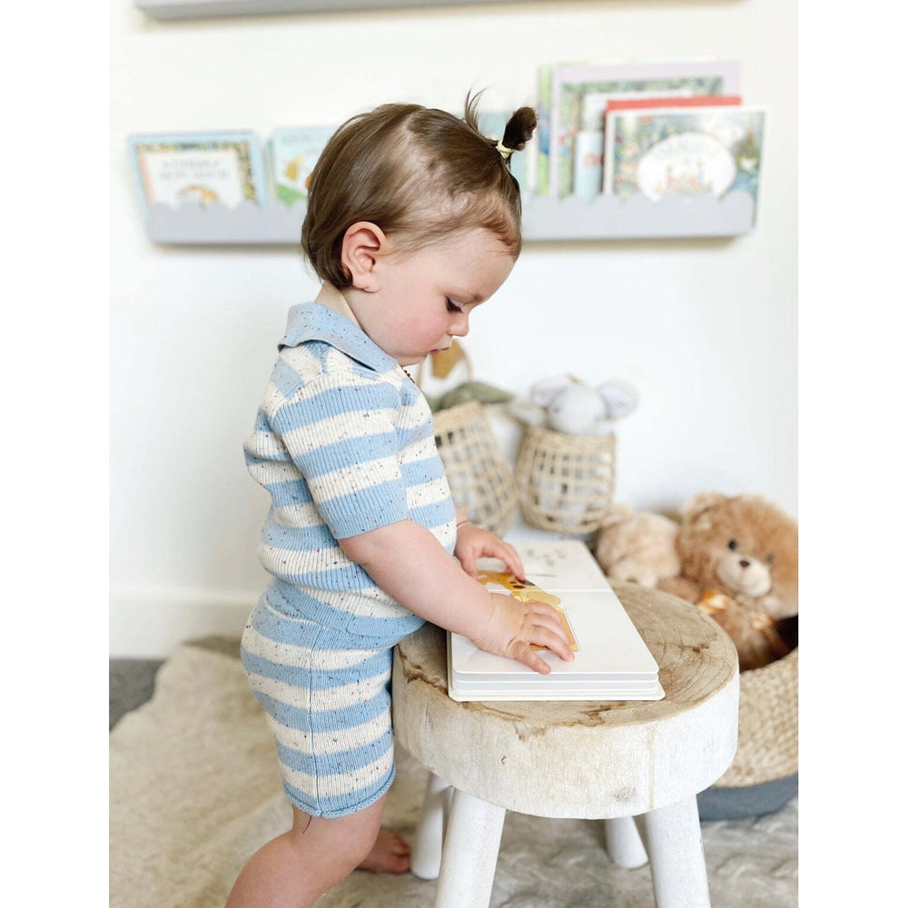 Ponchik Cotton Polo Ocean Speckle Stripe Knit Size 6-12m