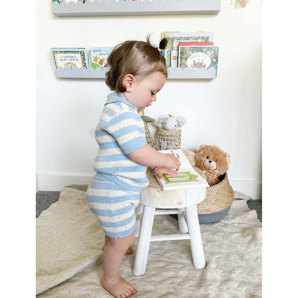 Ponchik Cotton Polo Ocean Speckle Stripe Knit Size 6-12m