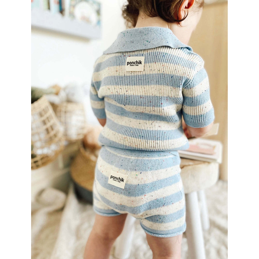 Ponchik Cotton Polo Ocean Speckle Stripe Knit Size 2y