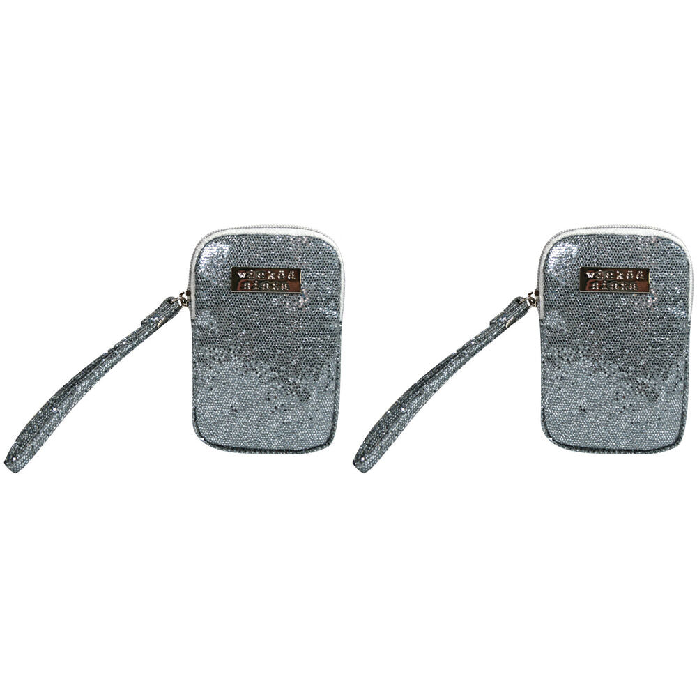 2PK Wicked Sista Glitter Multi Purpose Flat Purse w/ Wristlet - Silver