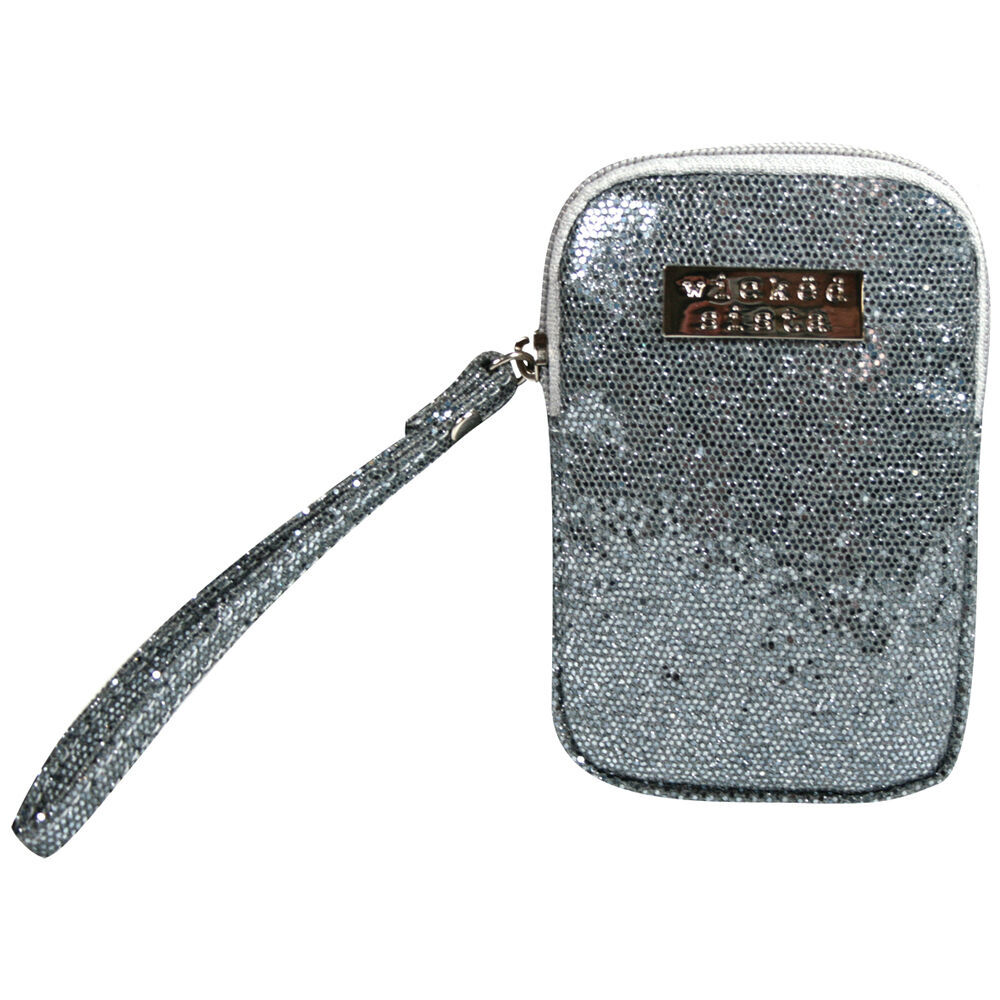 2PK Wicked Sista Glitter Multi Purpose Flat Purse w/ Wristlet - Silver