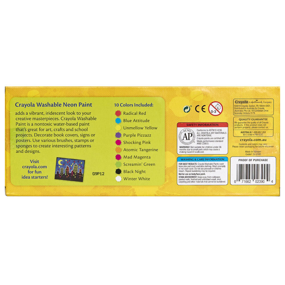 20pc Crayola Washable Neon Paint 3+