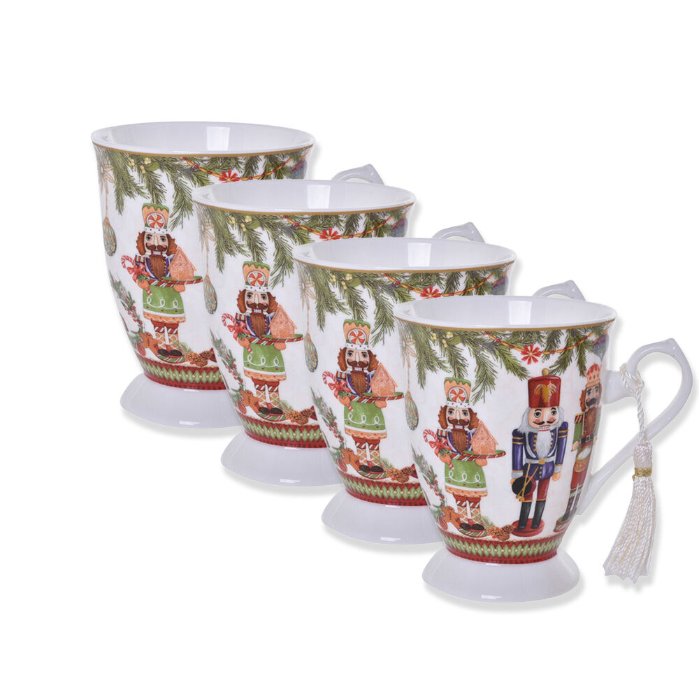 4PK Gibson Gifts Nutcracker Christmas Footed Bone China Drinking Mug 110x125x125mm
