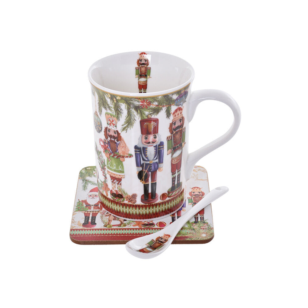 2x 3pc Gibson Gifts Nutcracker Christmas Bone China Mug Coaster Spoon Gift Set
