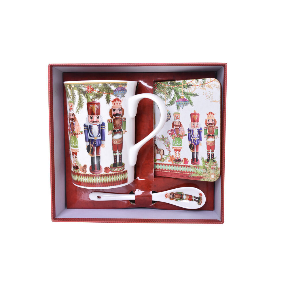 2x 3pc Gibson Gifts Nutcracker Christmas Bone China Mug Coaster Spoon Gift Set