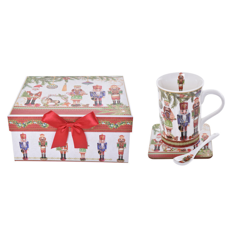 2x 3pc Gibson Gifts Nutcracker Christmas Bone China Mug Coaster Spoon Gift Set