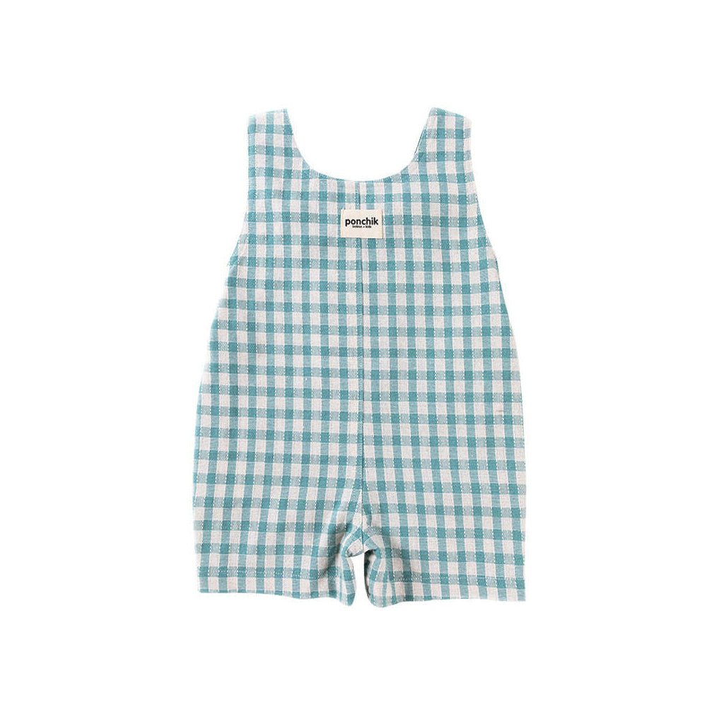 Ponchik Cotton Dungaree Overalls Peacock Gingham Size 4y