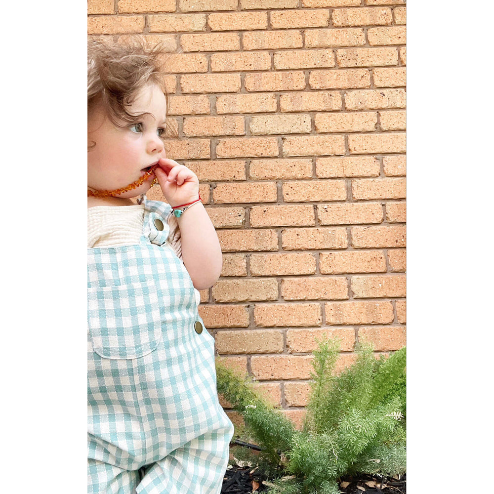 Ponchik Cotton Dungaree Overalls Peacock Gingham Size 5y