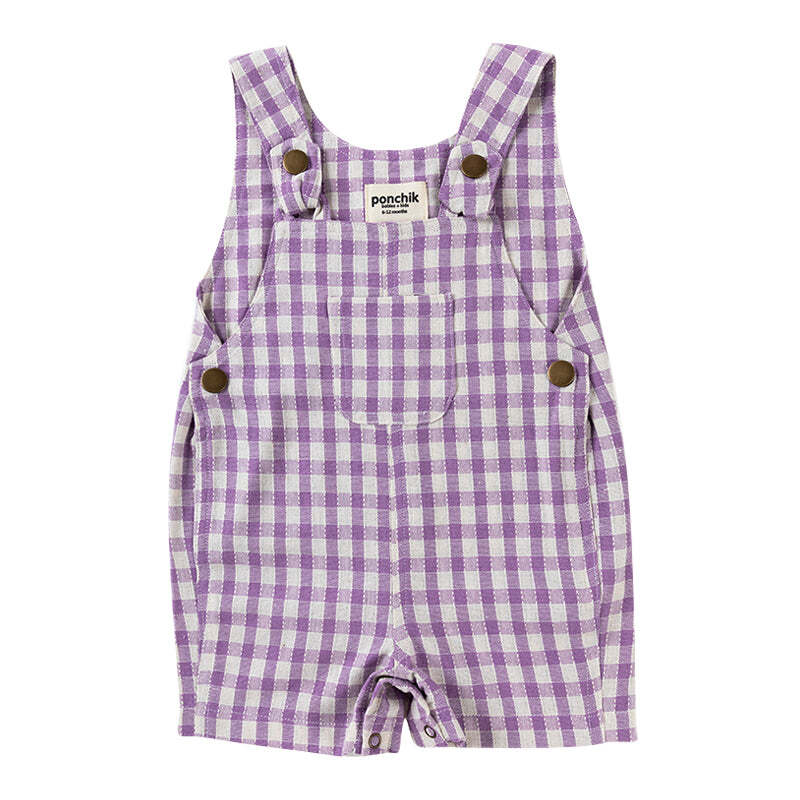 Ponchik Cotton Dungaree Overalls Lilac Gingham Size 5y