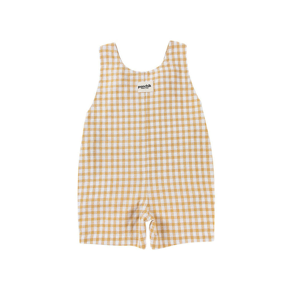 Ponchik Cotton Dungaree Overalls Wheat Gingham Size 3-6m