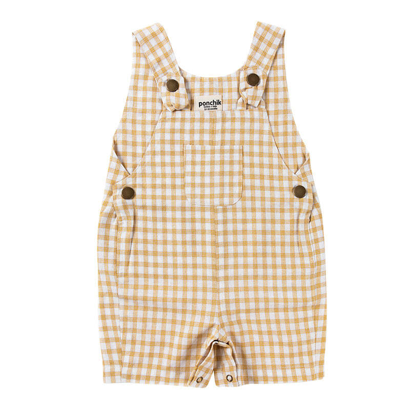 Ponchik Cotton Dungaree Overalls Wheat Gingham Size 7y