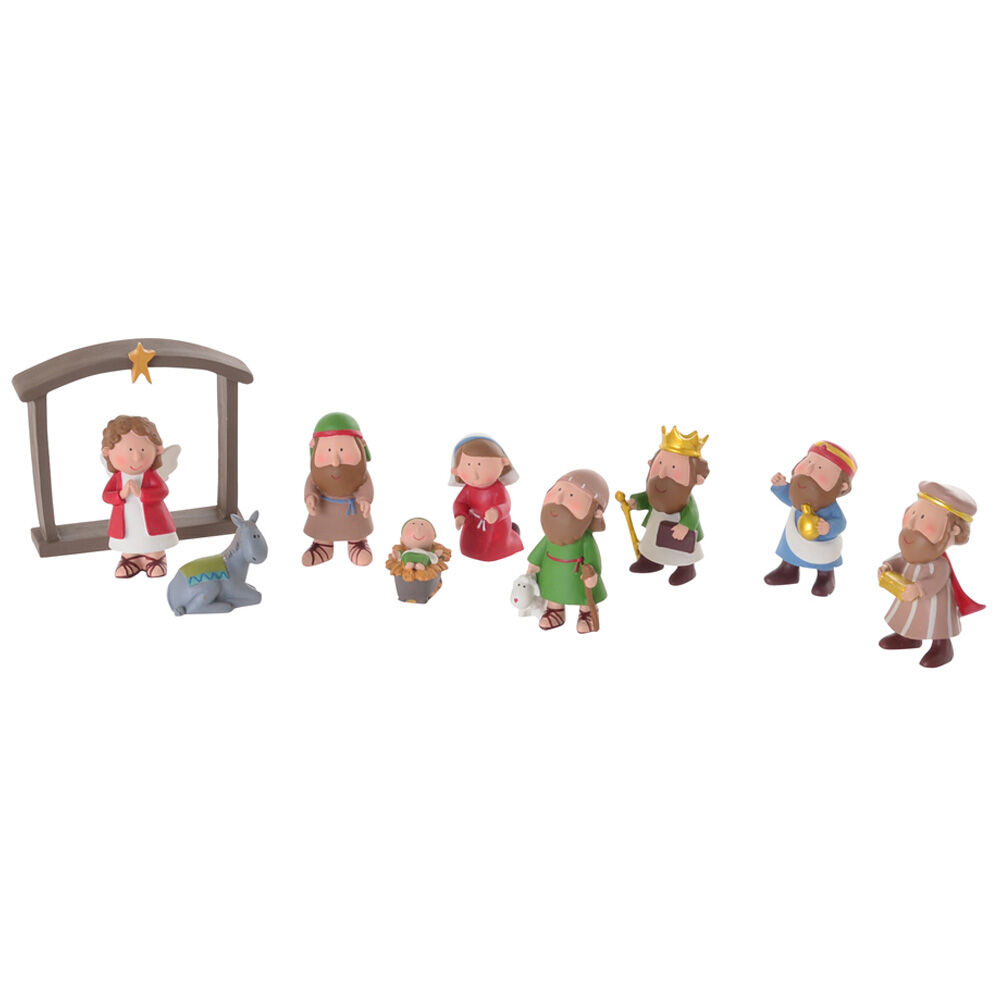 10pc Gibson Gifts Fun Nativity Christmas Decoration Set 30x30x80mm