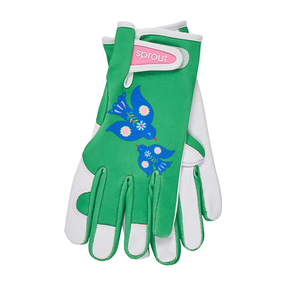 2PK Annabel Trends Sprout Goatskin Leather Garden Gloves One Size Fiesta Bird