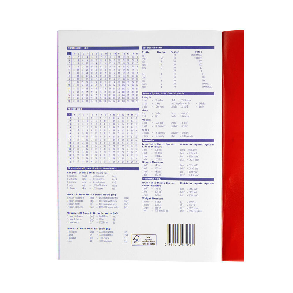 20PK Spirax P100 Protective PP Cover Exercise Book A4 48 Pages 8mm Ruled Red