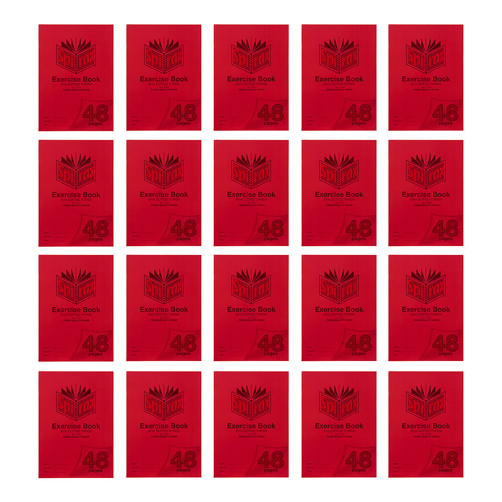 20PK Spirax P101 Exercise Book A4 48 Pages 9mm Dotted Thirds Red
