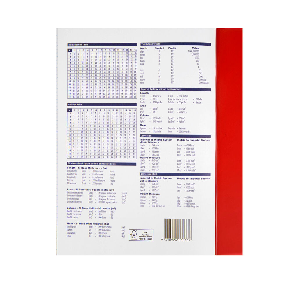 20PK Spirax P103 Protective PP Cover Exercise Book A4 48 Pages 14mm Dotted Thirds Red