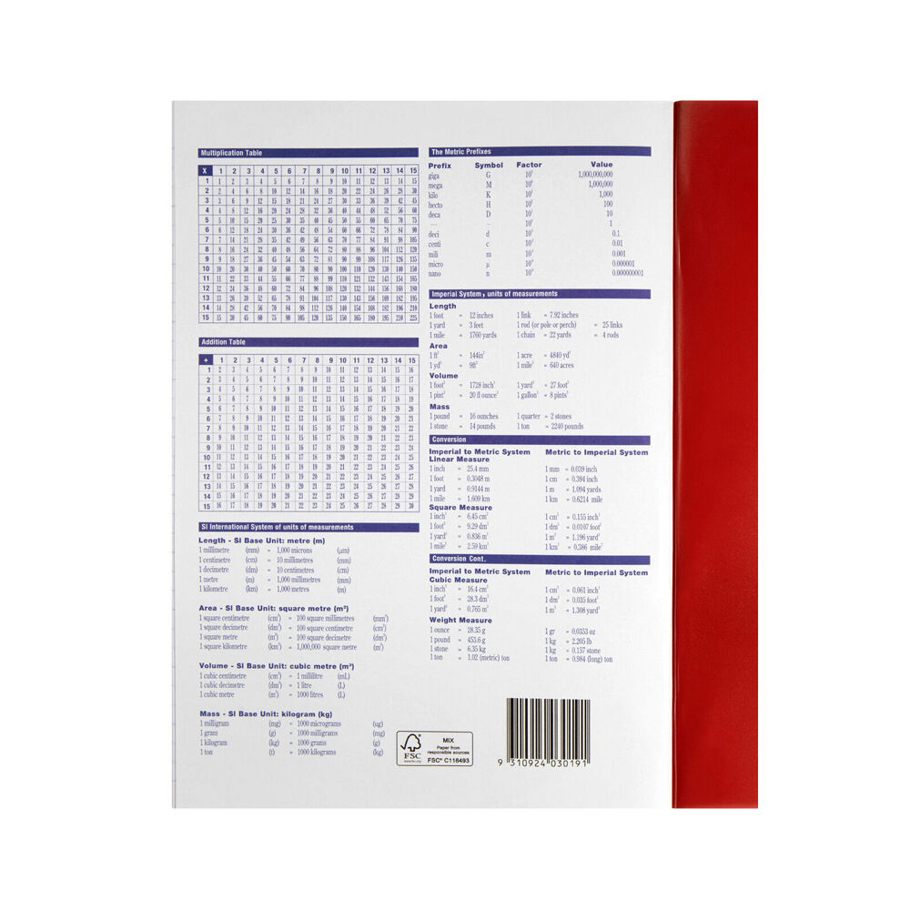 20PK Spirax P105 Exercise Book A4 248 Pages 4mm Dotted Thirds Red