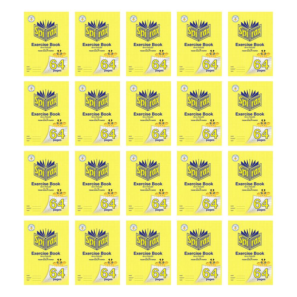 20PK Spirax 106 Exercise Book A4 64 Pages 8mm Ruled Yellow