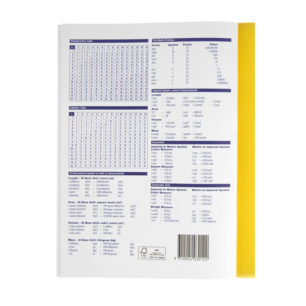 10PK Spirax P115 Exercise Book A4 64 Pages 9mm Dotted Yellow