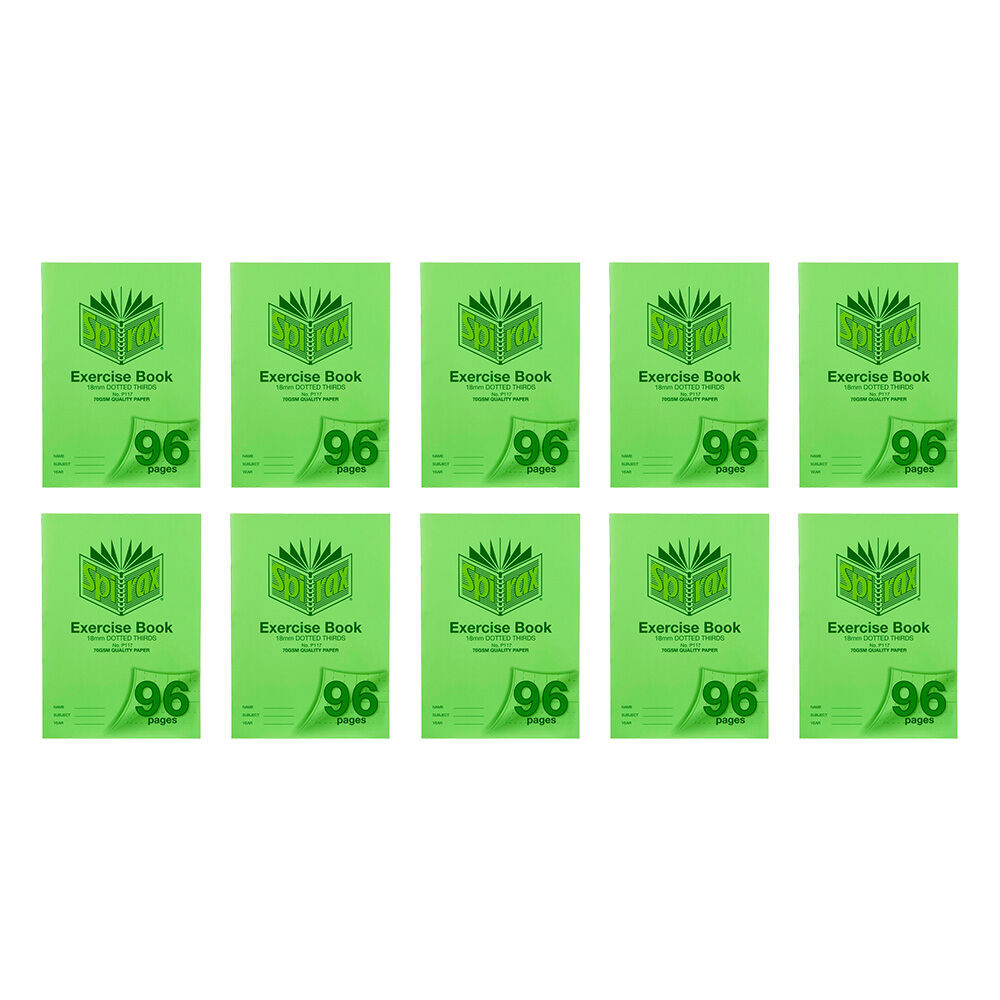 10PK Spirax P117 Exercise Book A4 18mm Dotted Thirds 96 Pages Green