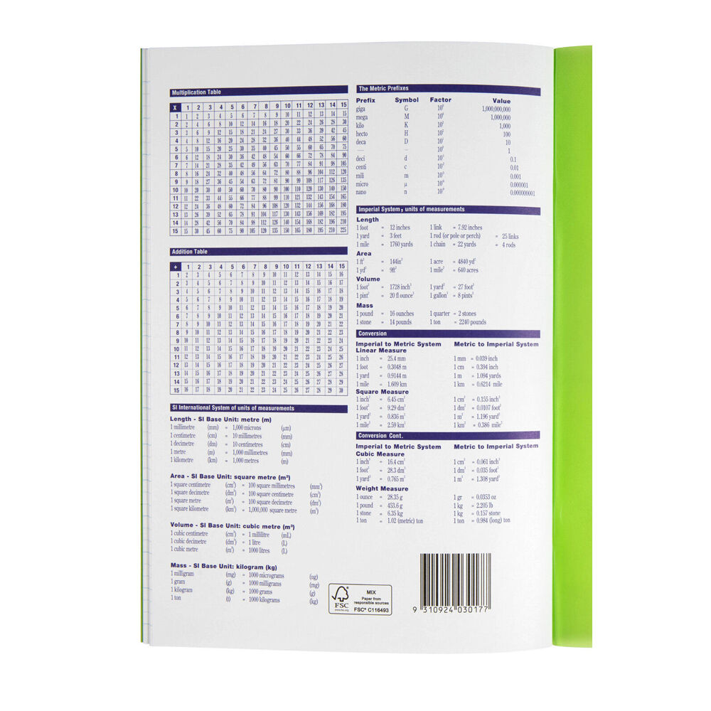 10PK Spirax P117 Exercise Book A4 18mm Dotted Thirds 96 Pages Green