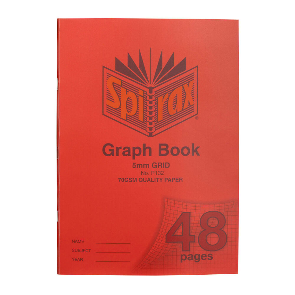 20PK Spirax P132 Protective PP Cover Graph Book A4 5mm Grid 48 Pages Red