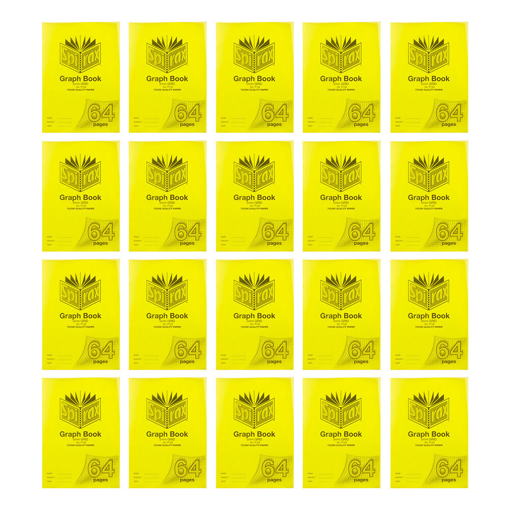 20PK Spirax P133 Protective PP Cover Grid Book A4 5mm 64 Pages Yellow