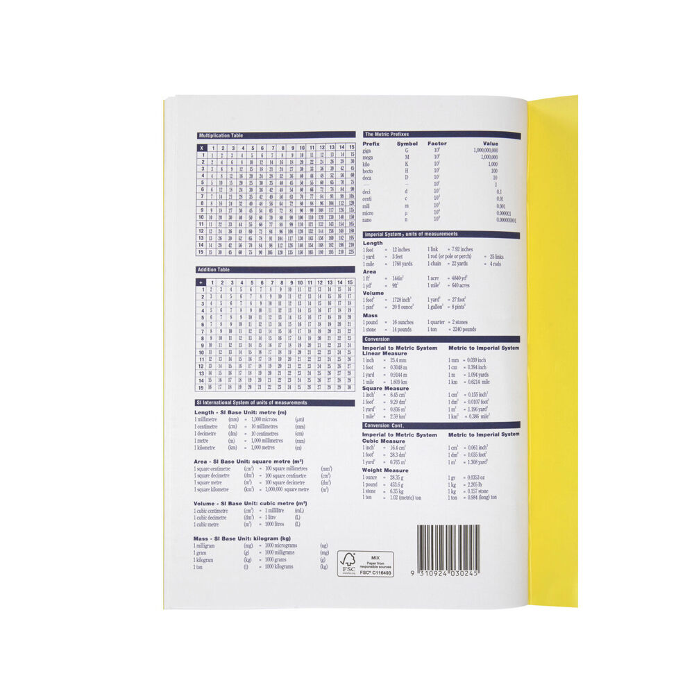 20PK Spirax P133 Protective PP Cover Grid Book A4 5mm 64 Pages Yellow