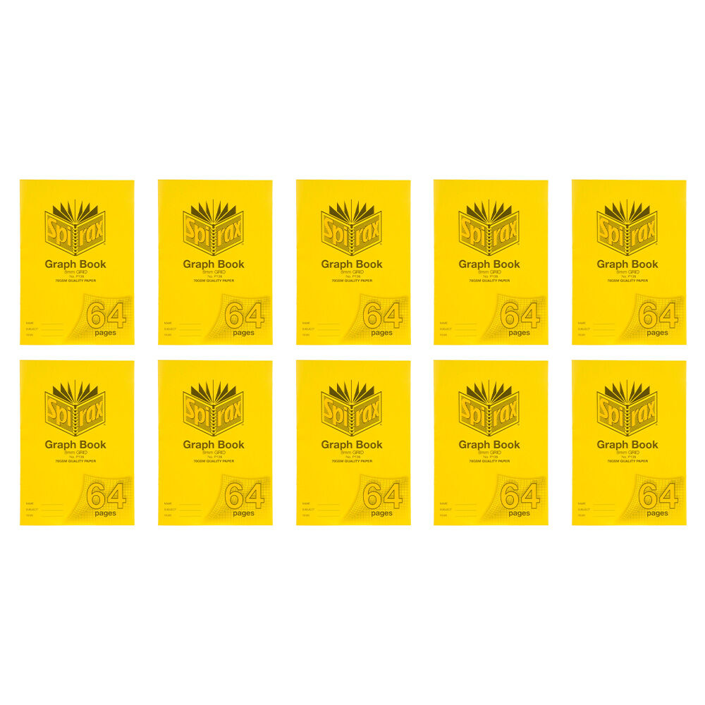 10PK Spirax P136 Protective PP Cover Grid Book A4 8mm Grid 64 Pages Yellow