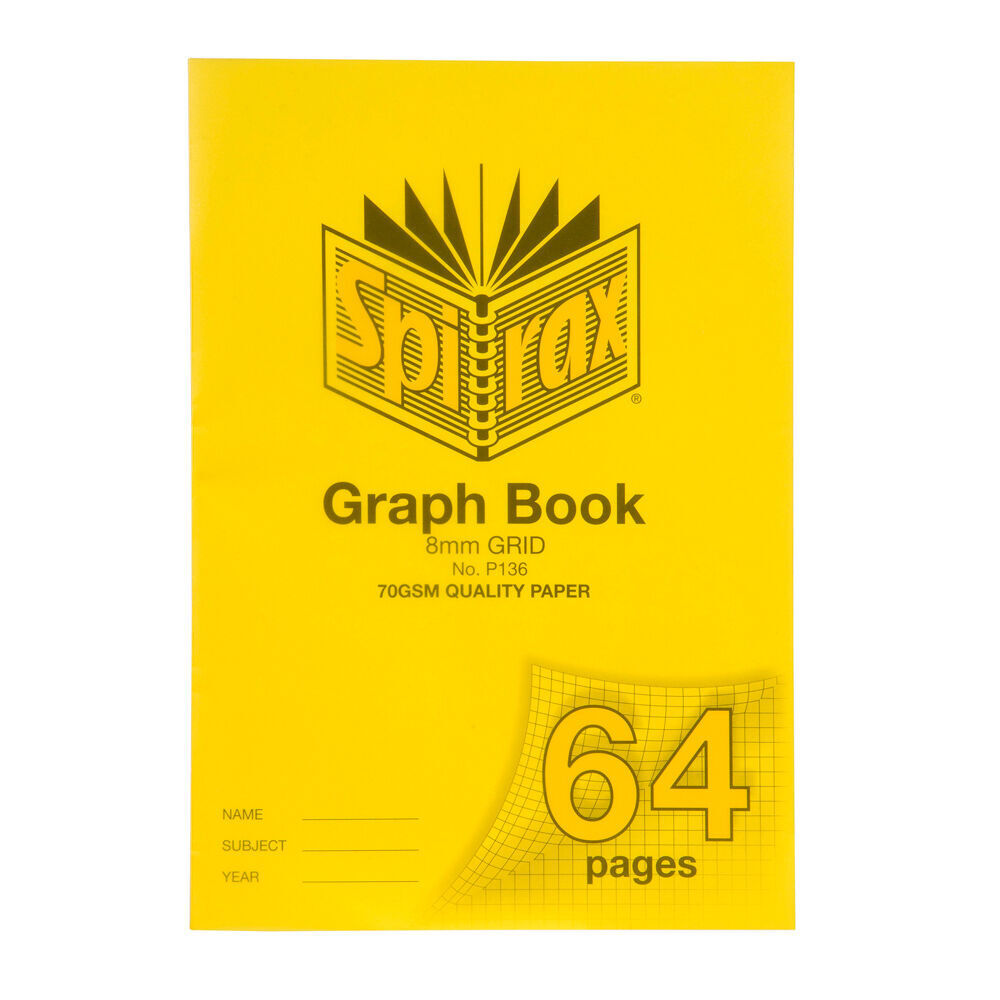 10PK Spirax P136 Protective PP Cover Grid Book A4 8mm Grid 64 Pages Yellow