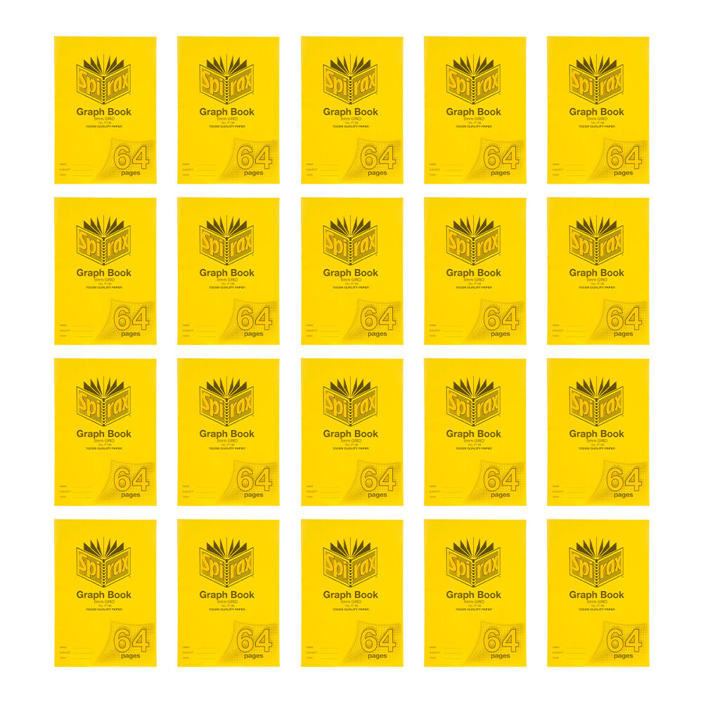 20PK Spirax P136 Protective PP Cover Grid Book A4 8mm Grid 64 Pages Yellow