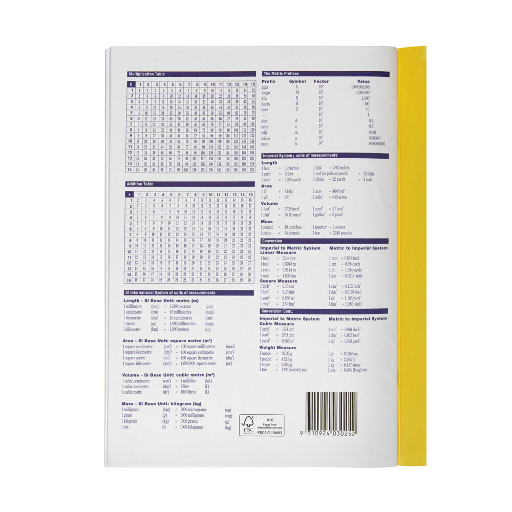 20PK Spirax P136 Protective PP Cover Grid Book A4 8mm Grid 64 Pages Yellow