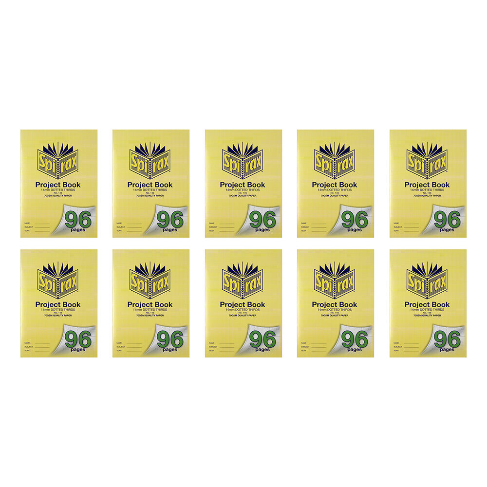 10PK Spirax 146 Project Book A4 14mm Dotted Thirds 96 Pages Yellow