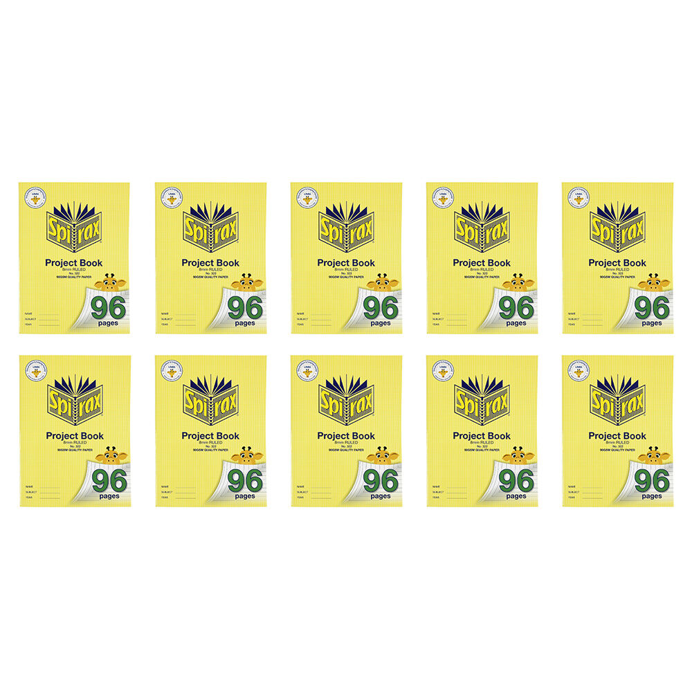 10PK Spirax 322 Super Size Project Book 8mm Ruled 96 Pages Yellow
