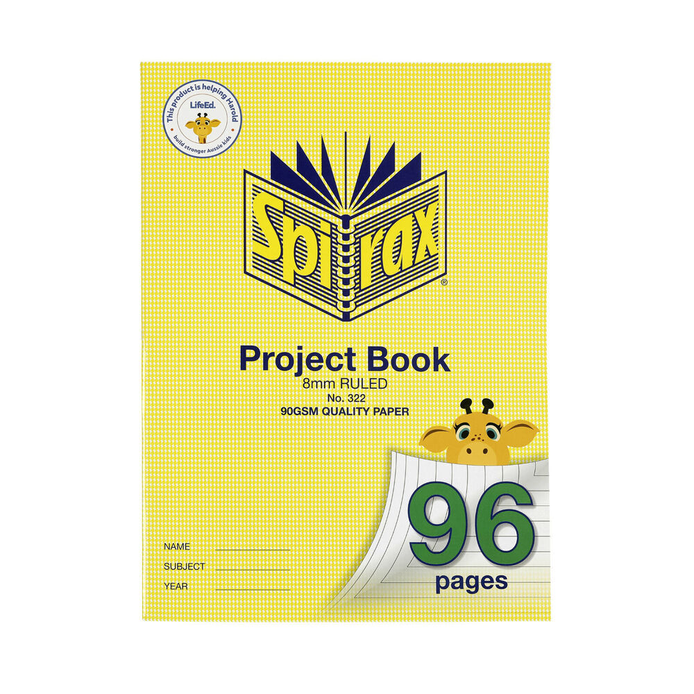 10PK Spirax 322 Super Size Project Book 8mm Ruled 96 Pages Yellow