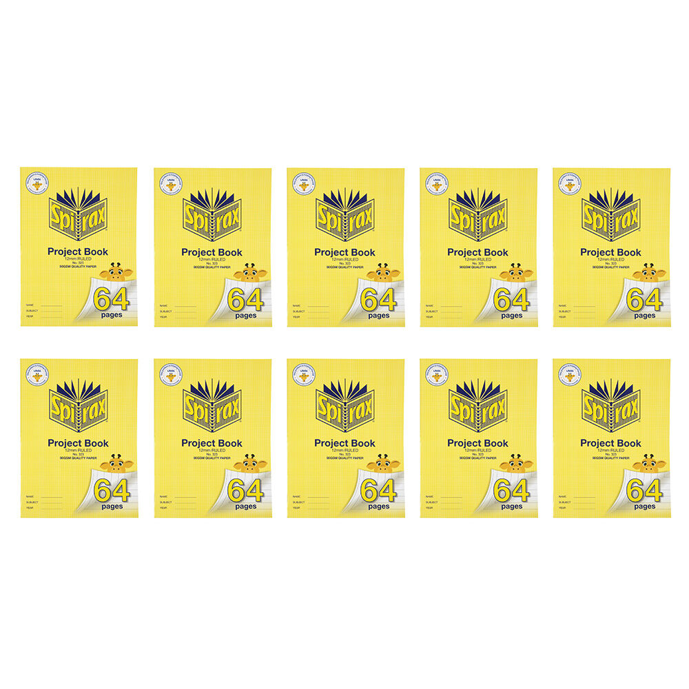 10PK Spirax 323 Super Size Project Book 12mm Ruled 64 Pages Yellow
