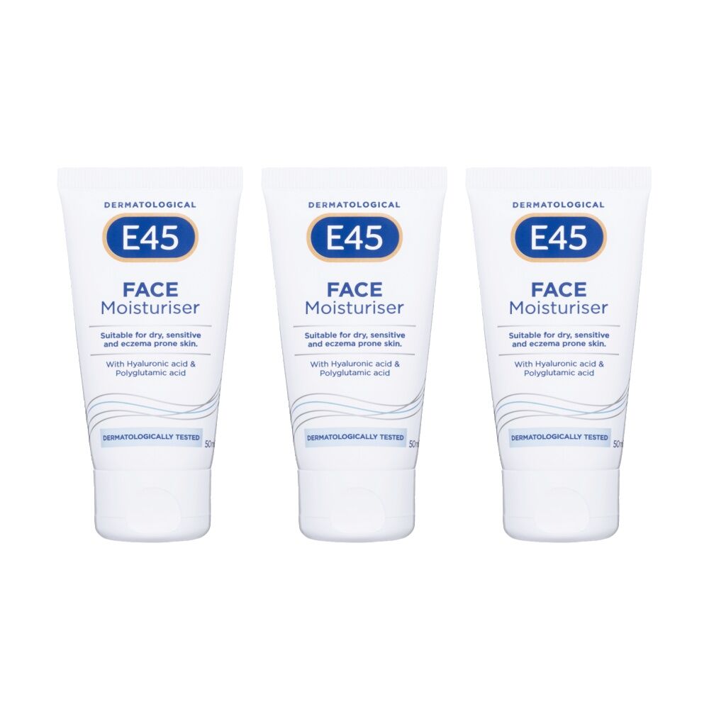 3PK E45 Face Moisturiser For Sensitive & Eczema-Prone Skin Hyaluronic Acid 50ml