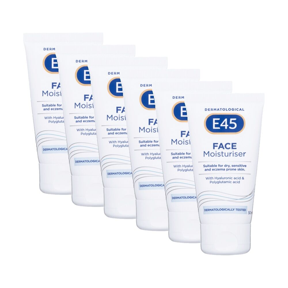6PK E45 Face Moisturiser For Sensitive & Eczema-Prone Skin Hyaluronic Acid 50ml