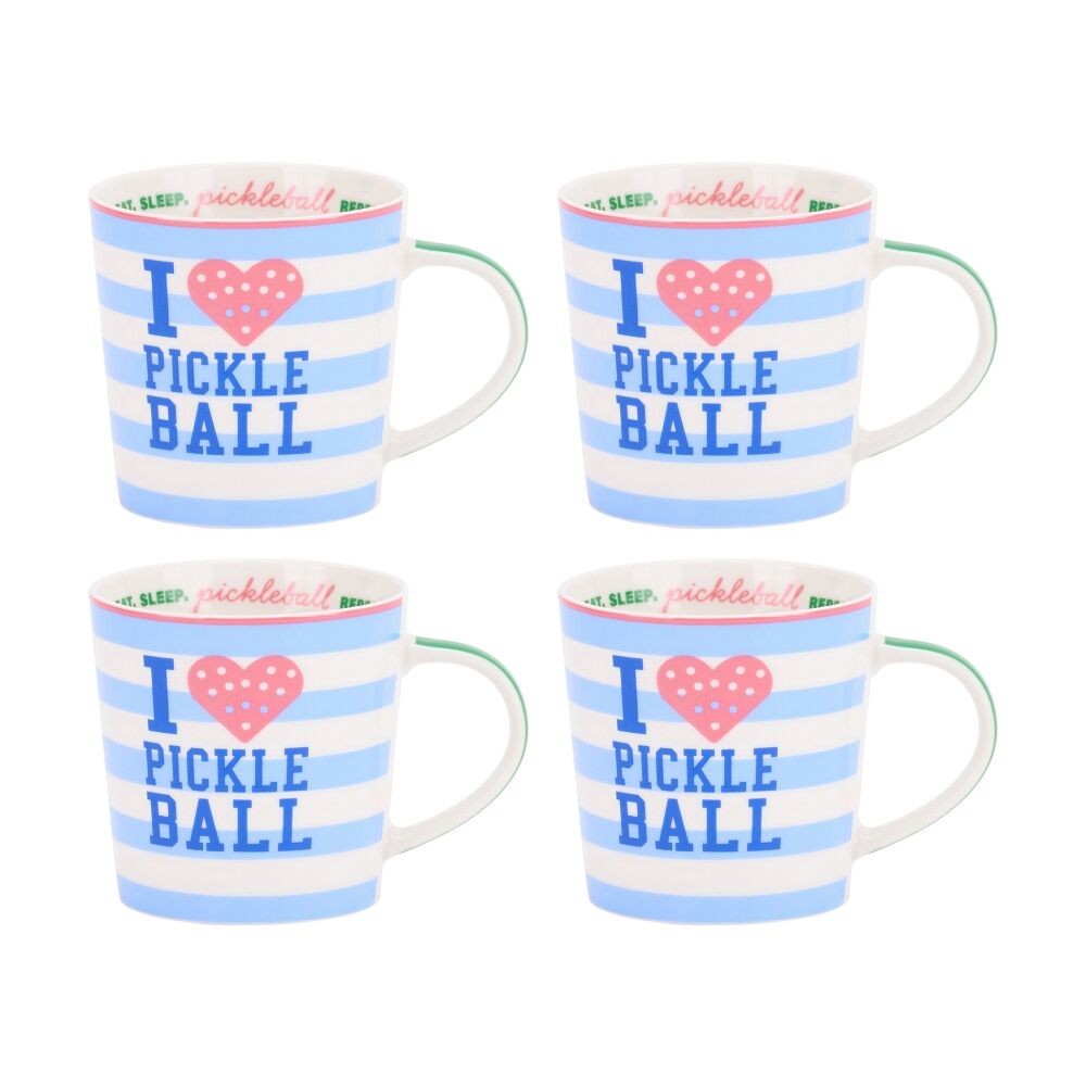 4PK Annabel Trends Coffee Tea Drinking Mug Pickleball Design 450ml Blue