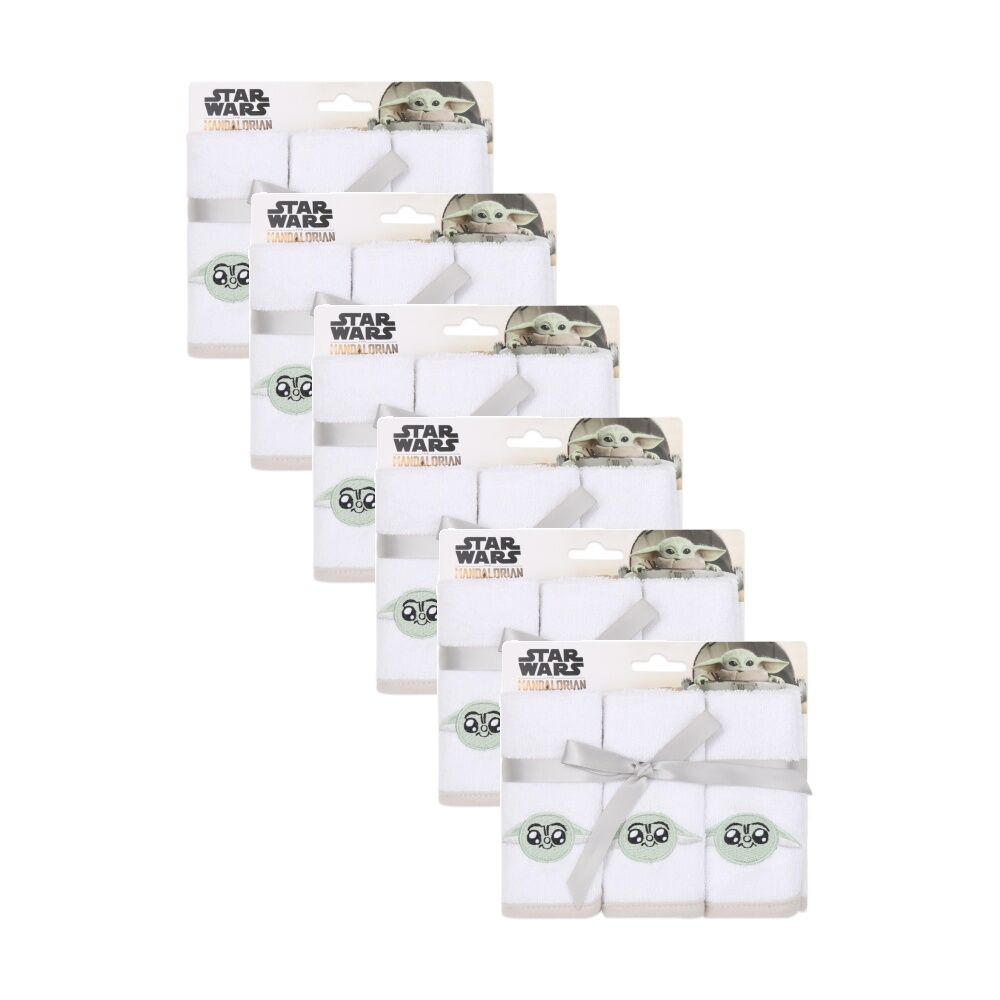 6x 3pc Lucas Film Grogu Star Wars Washcloths 100% Cotton White/Tan