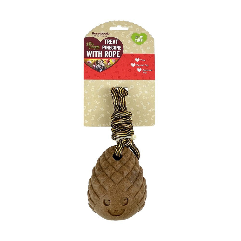 2PK Rosewood Treat Pinecone w/ Rope Pet Dog Interactive Fetch Fun Play Toy Brown