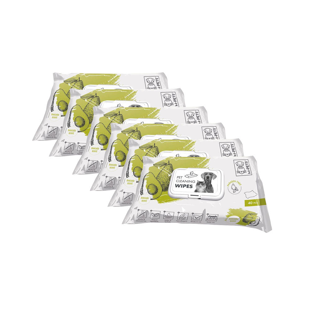 6x 40pc M-Pets 15x20cm Pet Dog/Cat Care Stain Cleaning Hygiene Wipes Towel Avocado
