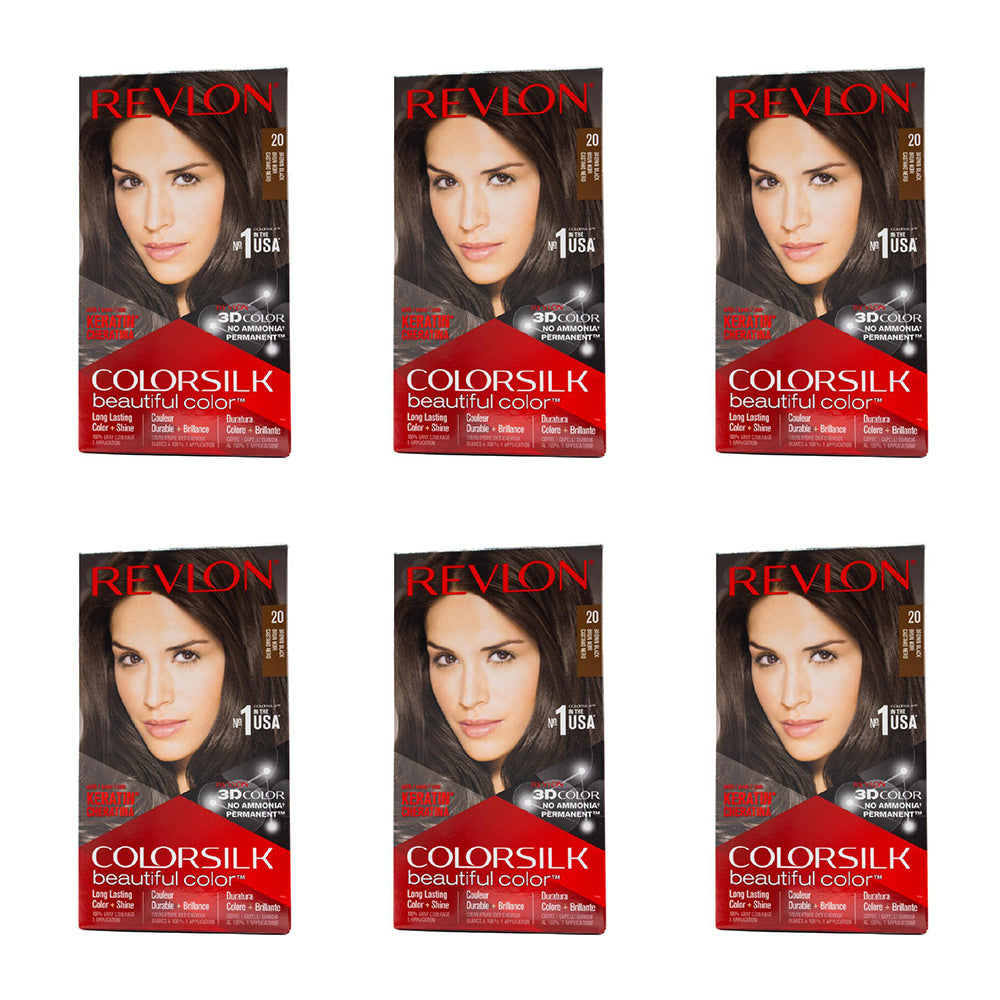 6PK Revlon Colorsilk 3D Permanent Hair Color w/ Keratin 20 Brown Black
