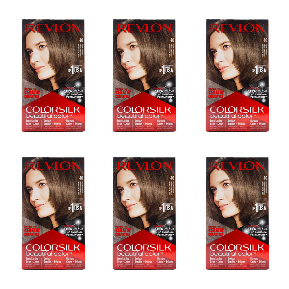 6PK Revlon Colorsilk 3D Permanent Hair Color w/ Keratin 40 Medium Ash Brown