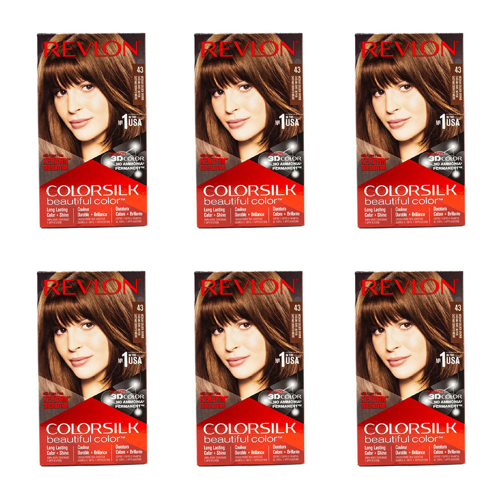 6PK Revlon Colorsilk Permanent Hair Color w/ Keratin 43 Golden Brown